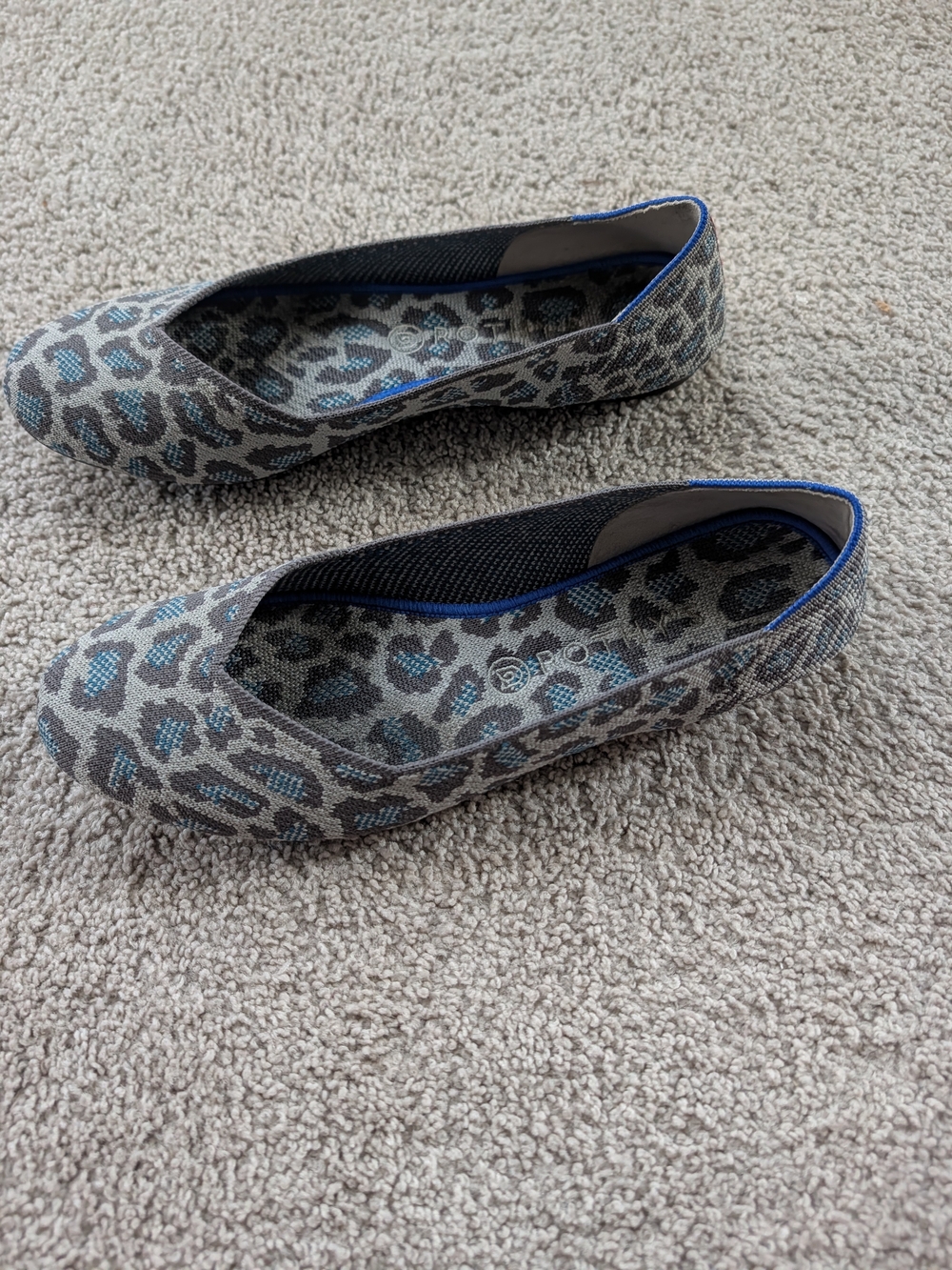 Rothy's Gray and Blue Leopard-Print Ballet Flats